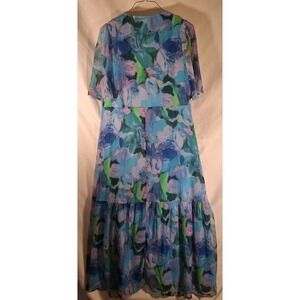 Hope & Ivy Maxi Dress Floral Print Chiffon Tiered Ruffle Tie‎ Waist Blue 14